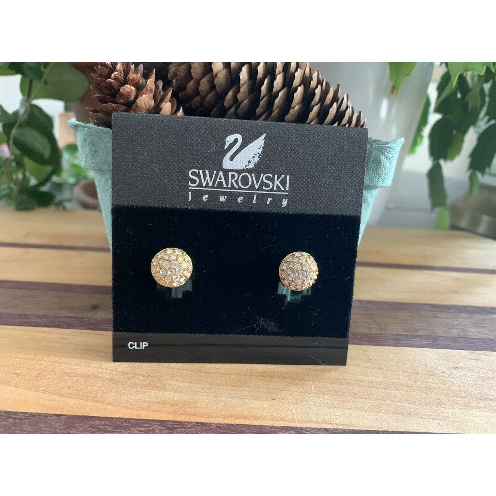 Vintage Swarovski Gold And Crystal Button Clip Earrings